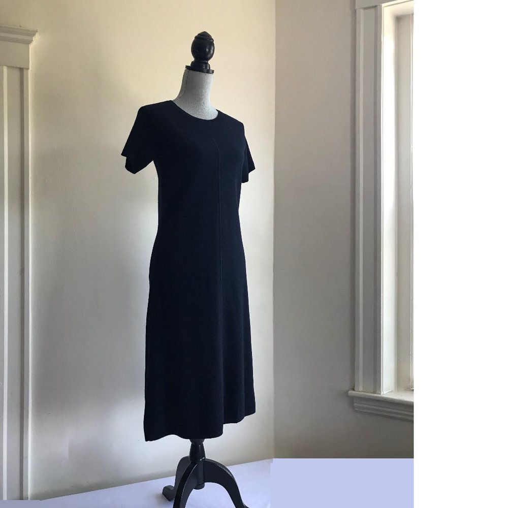 Brooks Brothers M Merino Wool Navy Blue Sweater Dress Knee Length Short Sleeve